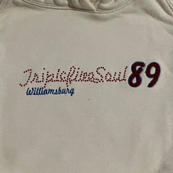 Triple Five Soul cream fitted long-sleeved hooded sweatshirt kangaroo pocket XS - Picture 3 of 9